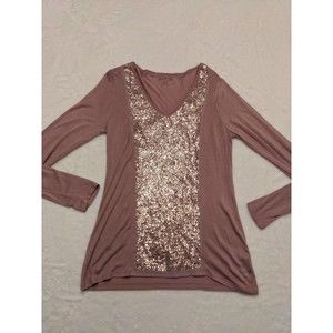Apt 9 Pink Long Sleeve Sequined v neck Lightweight knit Top Size Small